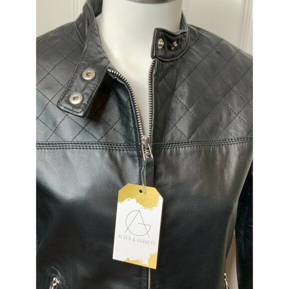 Kelli Kouri Black 100% Genuine Leather Quilted Moto Jacket, Size Medium - Picture 8 of 9